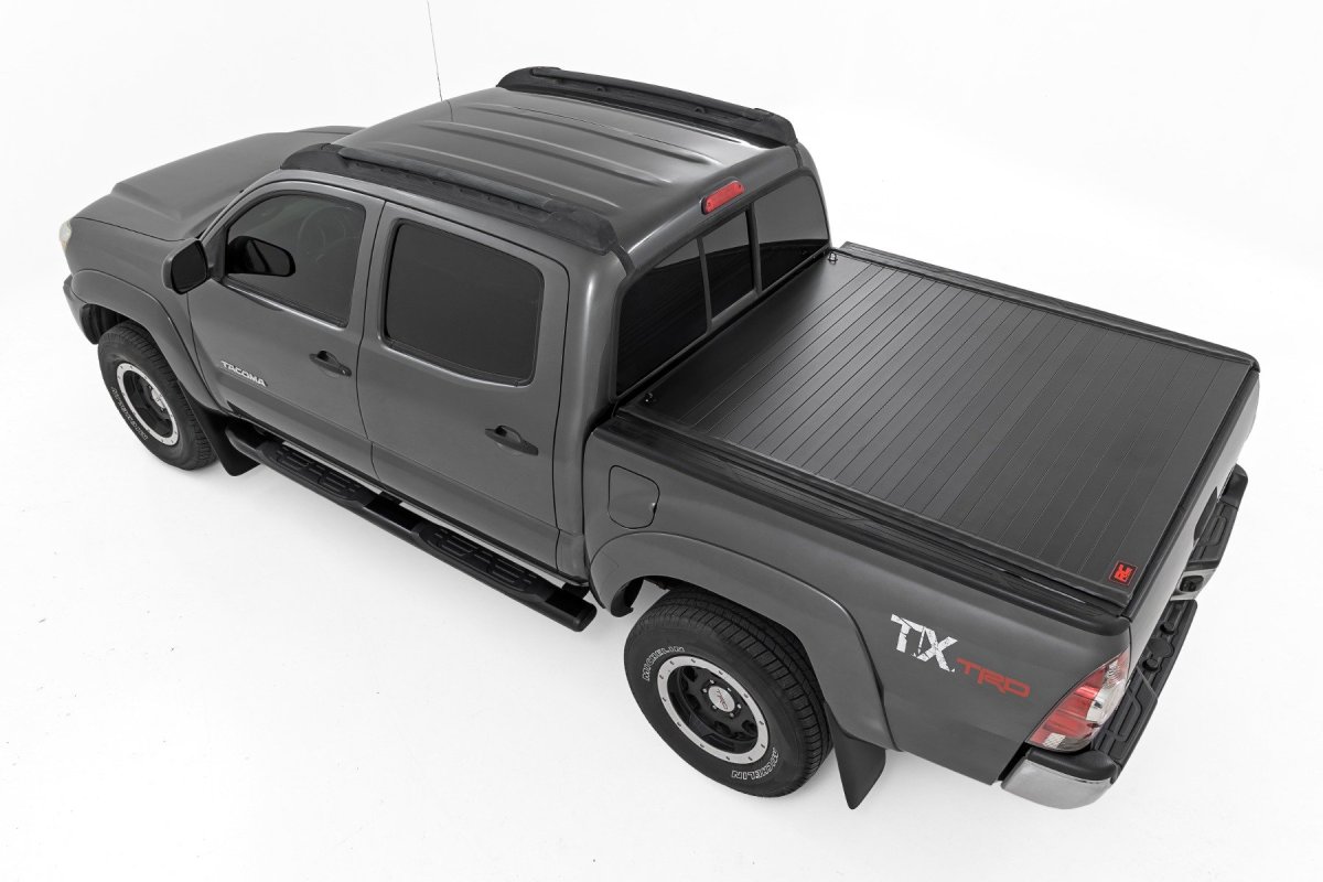 Toyota Tacoma Hard Roll Up Bed Cover - Rough Country - Sleek Flush, Low-Profile Design - Matte Black - '05-'15
